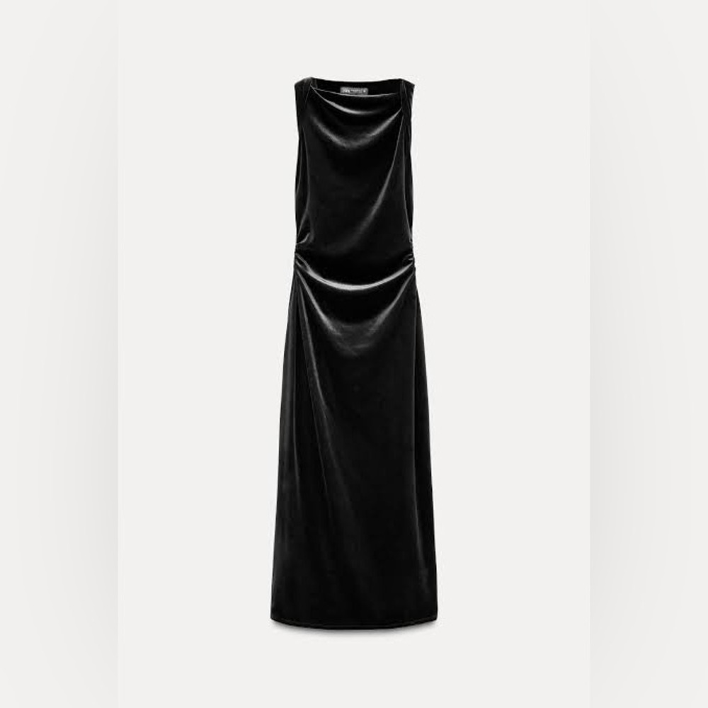 Zara Elegant Black Velvet Midi Dress